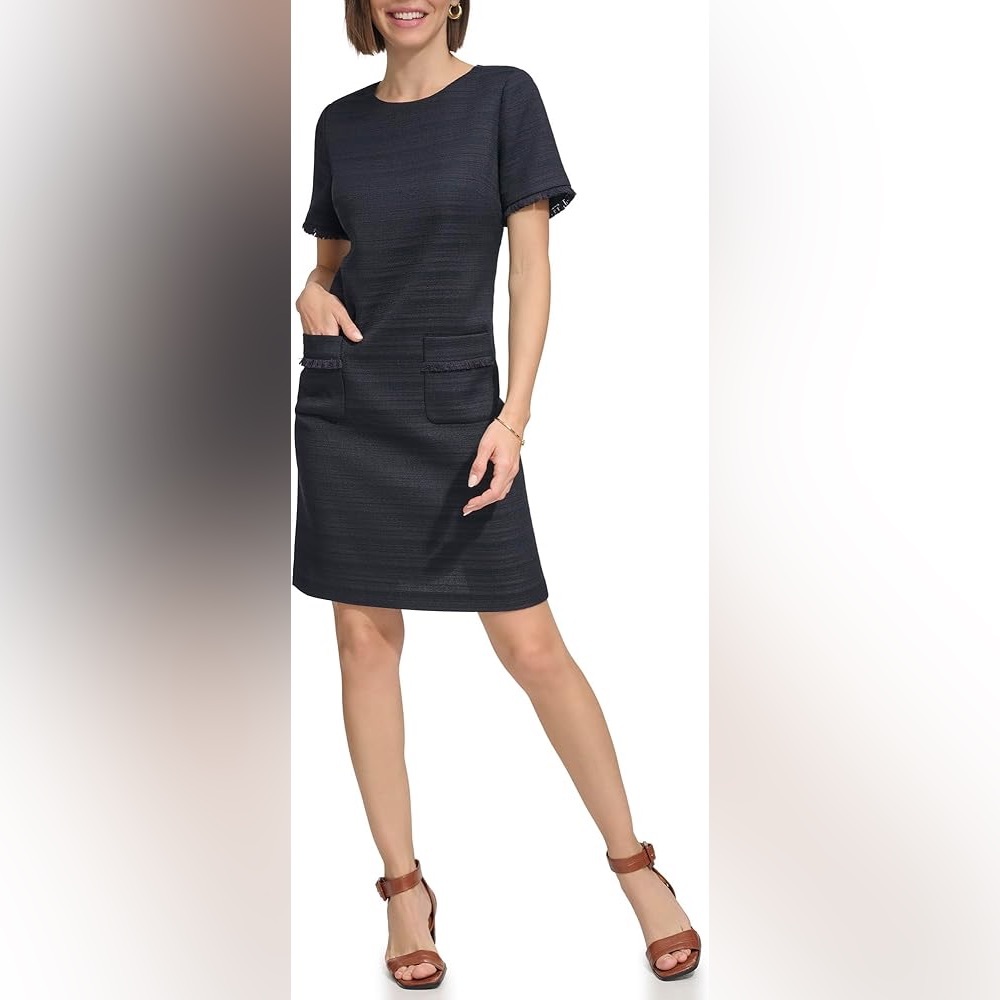 NWOT Tommy Hilfiger Tweed Fringe Front Pocket Dress, Size 10.